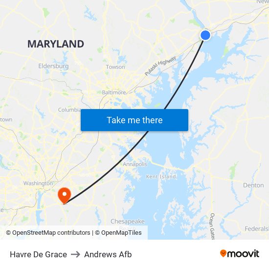 Havre De Grace to Andrews Afb map