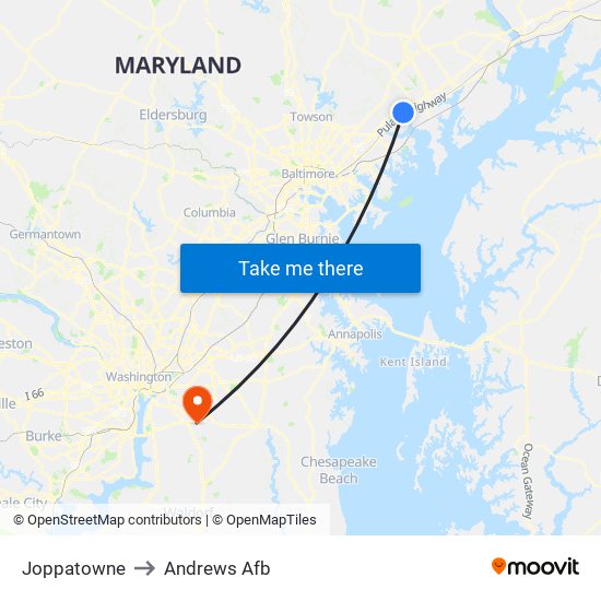 Joppatowne to Andrews Afb map