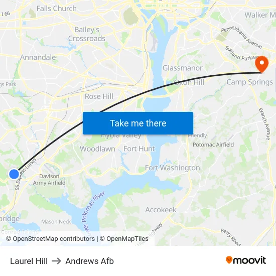 Laurel Hill to Andrews Afb map