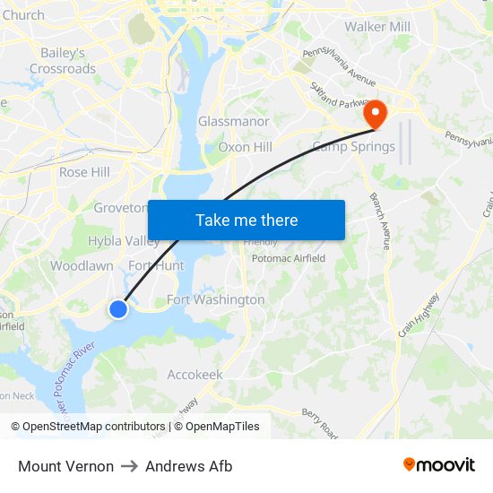 Mount Vernon to Andrews Afb map