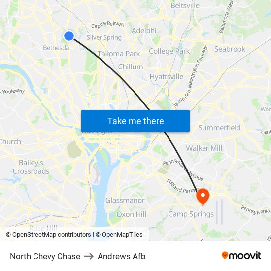 North Chevy Chase to Andrews Afb map