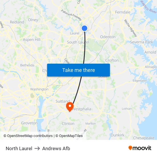 North Laurel to Andrews Afb map