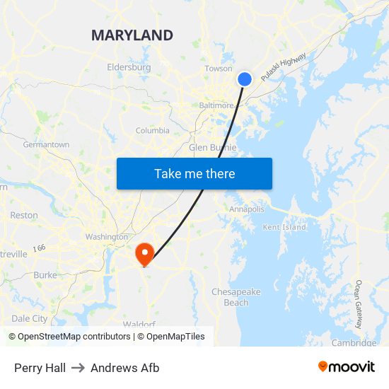 Perry Hall to Andrews Afb map