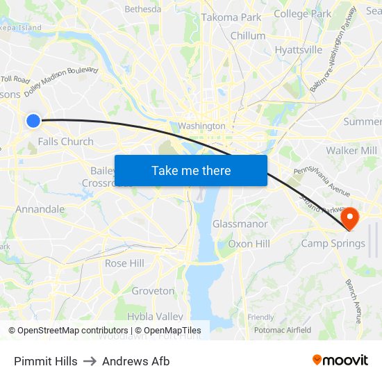 Pimmit Hills to Andrews Afb map