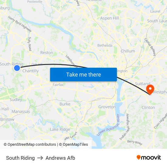 South Riding to Andrews Afb map