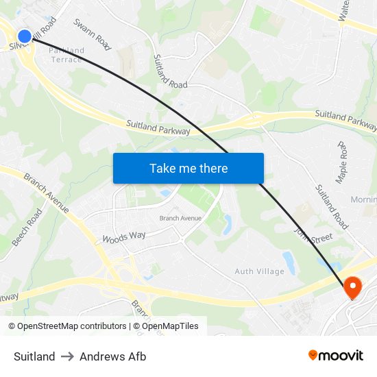 Suitland to Andrews Afb map