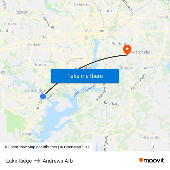 Lake Ridge to Andrews Afb map