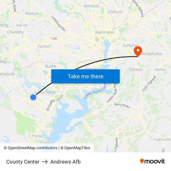 County Center to Andrews Afb map