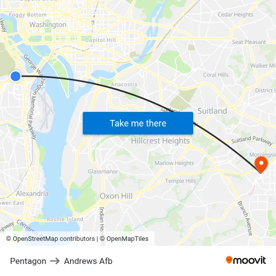 Pentagon to Andrews Afb map