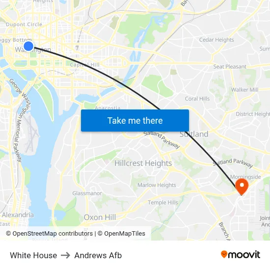 White House to Andrews Afb map