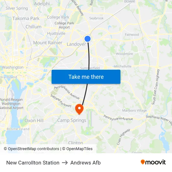 New Carrollton Station to Andrews Afb map