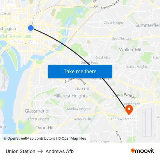 Union Station to Andrews Afb map