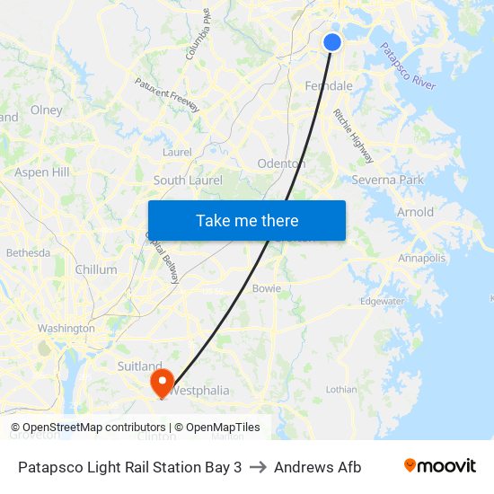 Patapsco Light Rail Station Bay 3 to Andrews Afb map