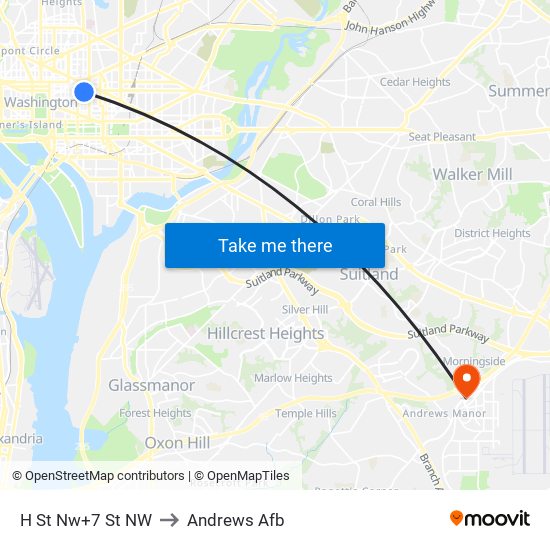 H St Nw+7 St NW to Andrews Afb map