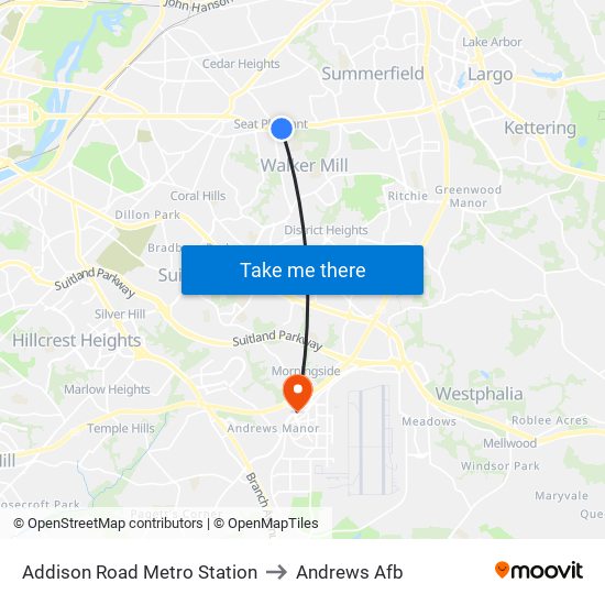 Addison Road Metro Station to Andrews Afb map