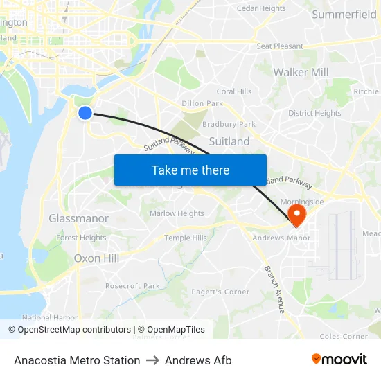 Anacostia Metro Station to Andrews Afb map