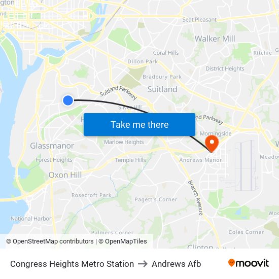 Congress Heights Metro Station to Andrews Afb map