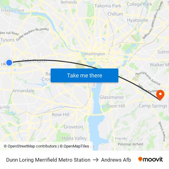 Dunn Loring Merrifield Metro Station to Andrews Afb map