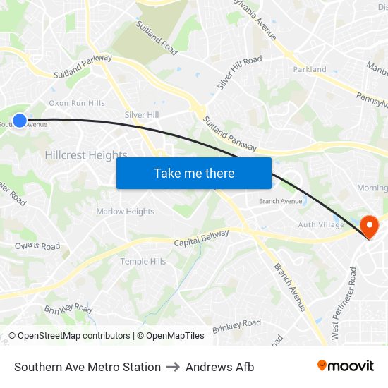 Southern Ave Metro Station to Andrews Afb map