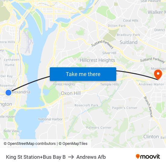 King St Station+Bus Bay B to Andrews Afb map