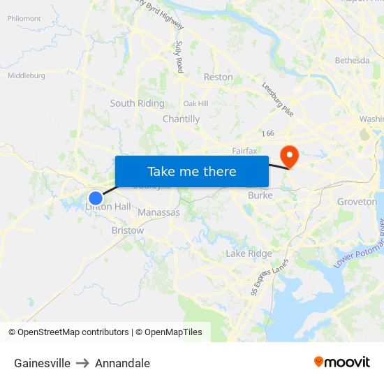 Gainesville to Annandale map