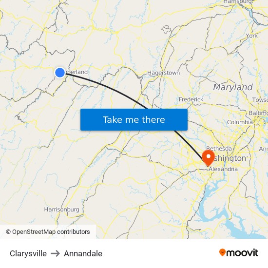 Clarysville to Annandale map