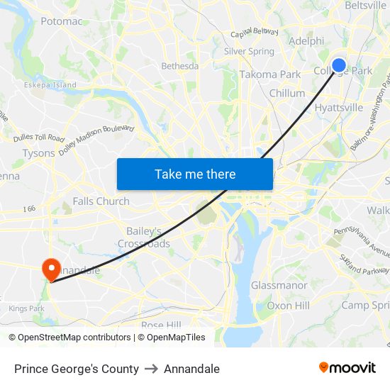 Prince George's County to Annandale map