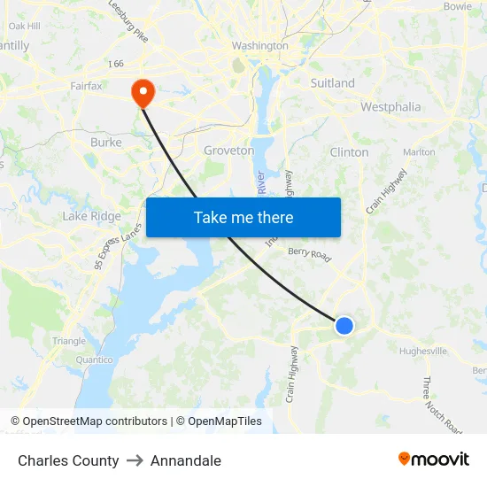 Charles County to Annandale map