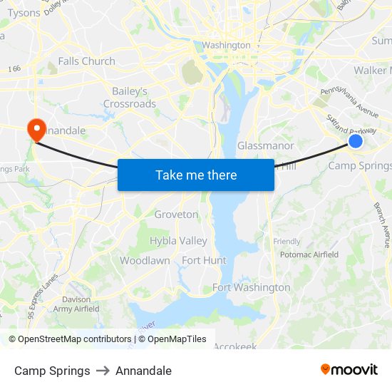 Camp Springs to Annandale map