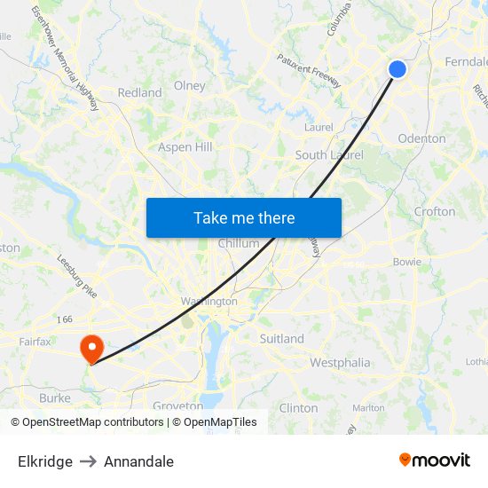 Elkridge to Annandale map