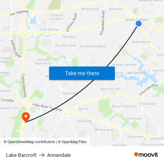 Lake Barcroft to Annandale map