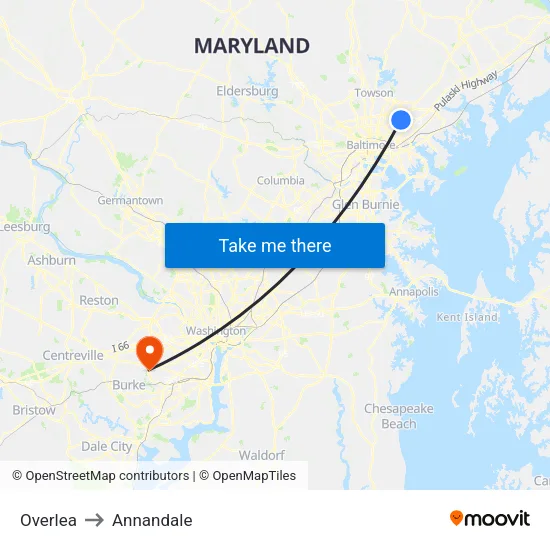 Overlea to Annandale map