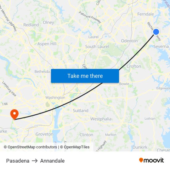 Pasadena to Annandale map