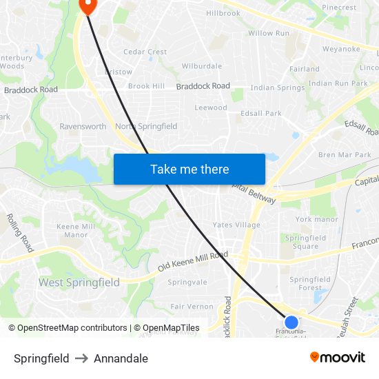 Springfield to Annandale map