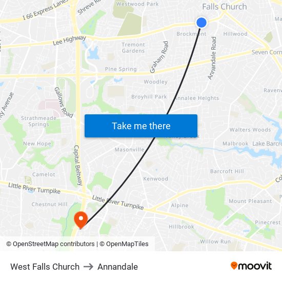 West Falls Church to Annandale map