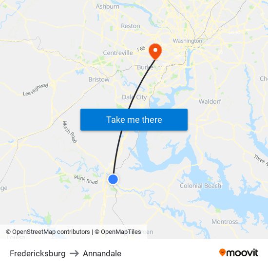 Fredericksburg to Annandale map