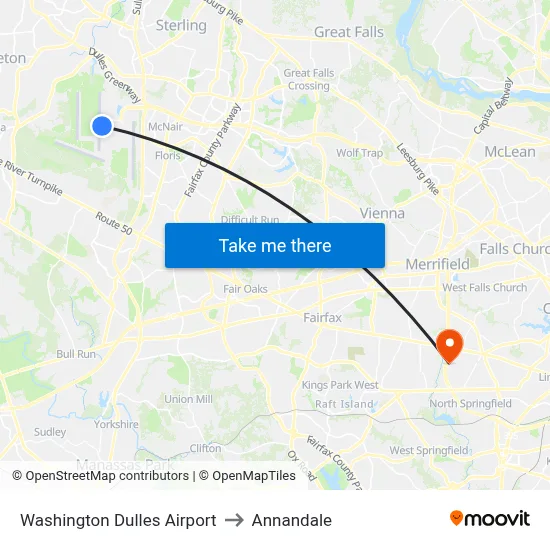 Washington Dulles Airport to Annandale map
