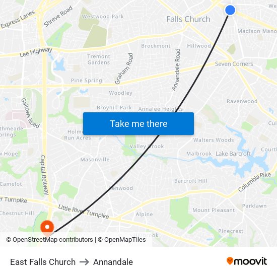 East Falls Church to Annandale map