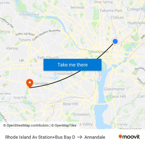 Rhode Island Ave-Brentwood+Bay D to Annandale map