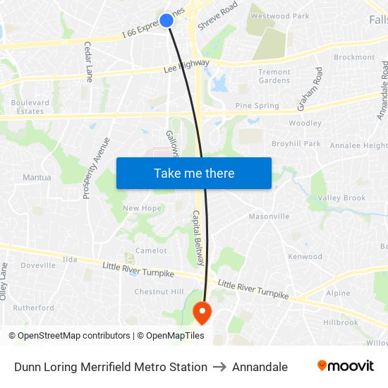 Dunn Loring Merrifield Metro Station to Annandale map