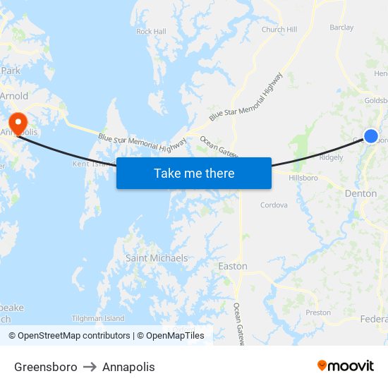 Greensboro to Annapolis map