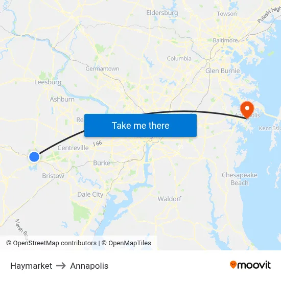 Haymarket to Annapolis map