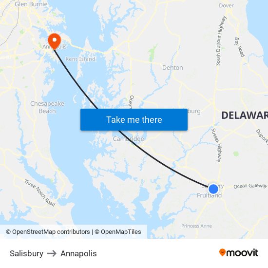 Salisbury to Annapolis map