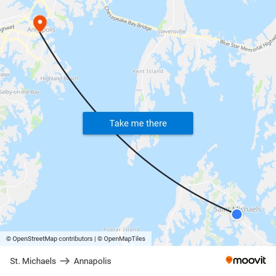 St. Michaels to Annapolis map