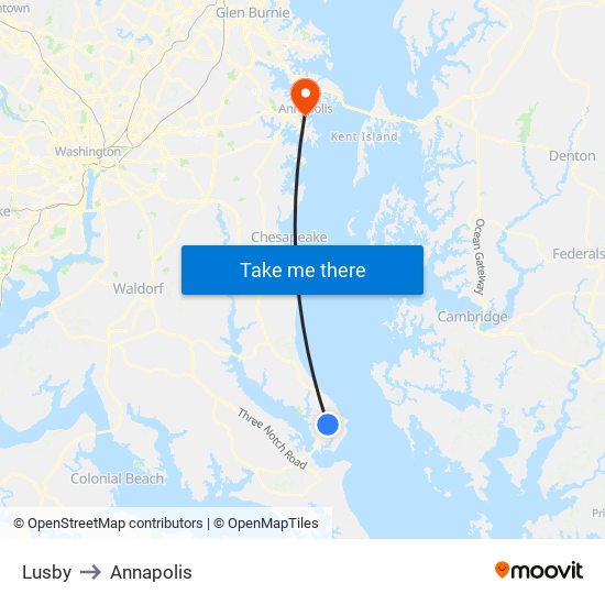 Lusby to Annapolis map