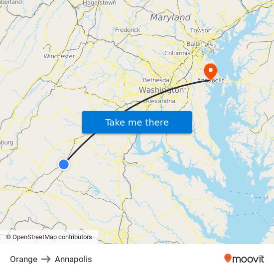 Orange to Annapolis map