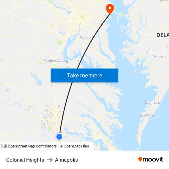 Colonial Heights to Annapolis map