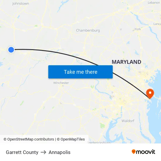 Garrett County to Annapolis map