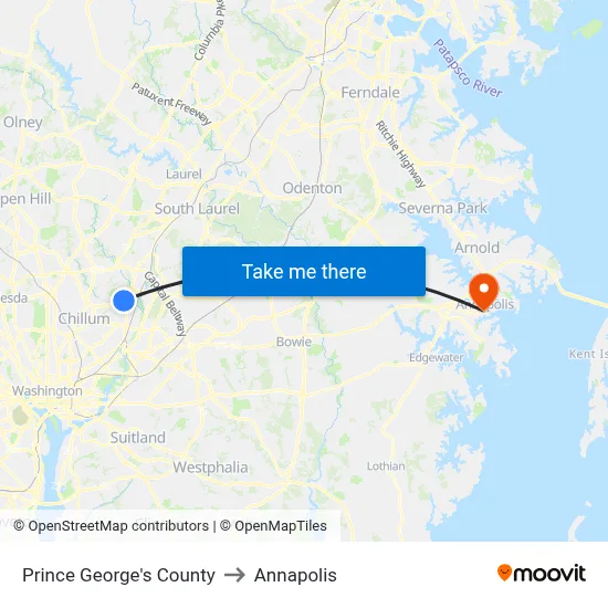 Prince George's County to Annapolis map