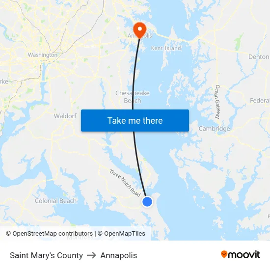 Saint Mary's County to Annapolis map